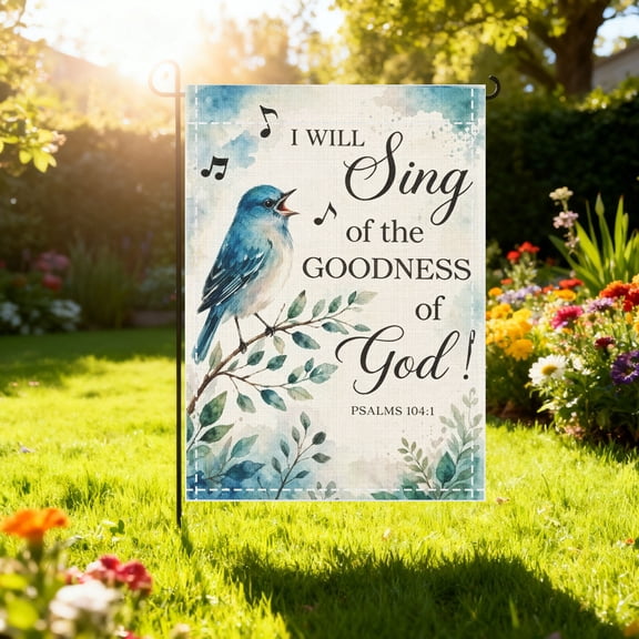 Vintage Blue Bird Musical Note Scripture Garden Flag, Porch Garden Christian Holiday Gift Decor, Thanksgiving Christmas Gift