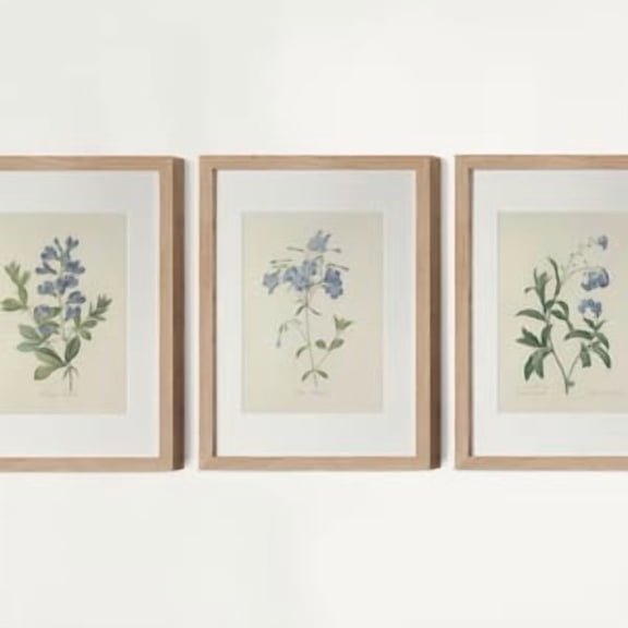 Vintage Blue Botanical Gallery wall Set of 3, Blue Flower Art, Blue Floral Prints, French Country Farmhouse Prints, Pierre Joseph Redoute, Poster Only