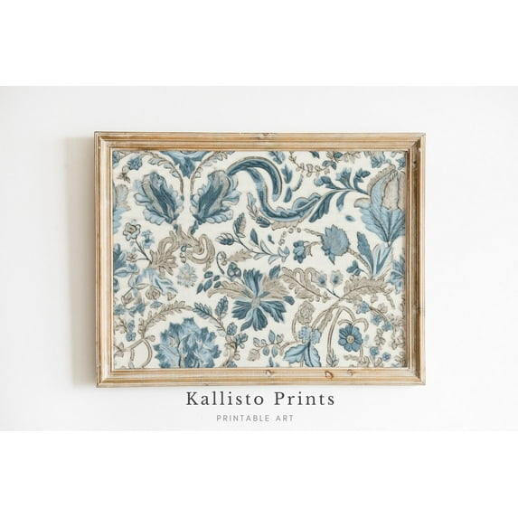 Vintage Blue Botanical Print Poster, Cottagecore Floral Wall Art, Antique Wallpaper Style, Print Poster Rustic Decor for Home ast 249, Size 12x18 UNFFRAMED F03.1.6l2038