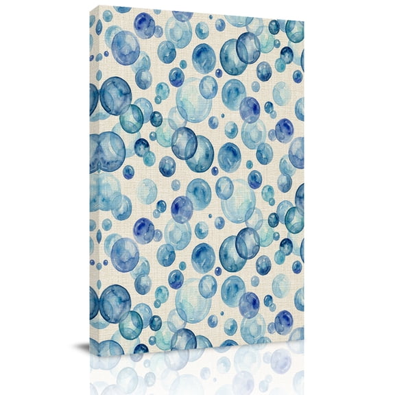 Vintage Blue Bubbles Canvas Wall Art for Living Room, Watercolor Gradient Bubble Summer Ocean Poster Print Painting for Bedroom Office Home Decoration Wall Pictures Prepare To Hang 16"x16"