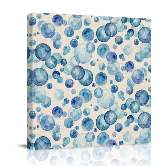 Vintage Blue Bubbles Canvas Wall Art for Living Room, Watercolor Gradient Bubble Summer Ocean Wall Decor Framed Artwork Pictures Ready to Hang for Bedroom Office Home Decor