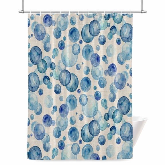 Vintage Blue Bubbles Shower Curtain, 36" x 72", Watercolor Gradient Bubble Summer Ocean Waterproof Bathroom Curtain Washable Shower Curtain Set with 12 Hooks