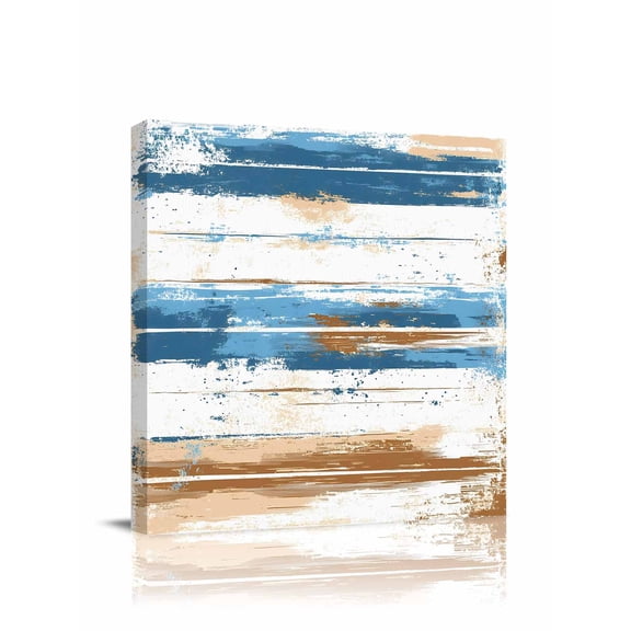 Vintage Blue Canvas Wall Art, Brown Wood Grain Mottled Texture Abstract Art Framed Wall Decor Modern Artwork Prints Painting for Living Room, Bedroom, Kitchen & Cafe Decor 8x8 Inch