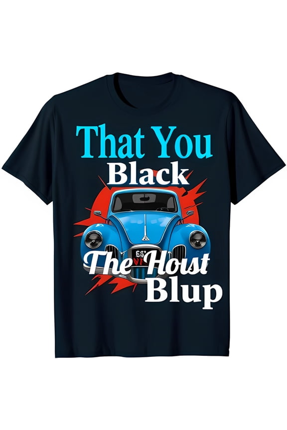 Vintage Blue Car Graphic on Dark Blue T-Shirt 'That You Black' Design