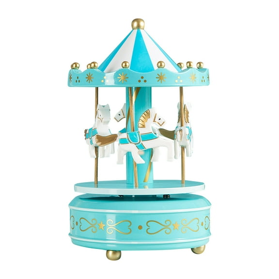 Vintage Blue Carousel Horse Music Box – Luxury Merry-Go-Round Birthday & Christmas Gift, Clockwork Mechanism, Rotating Merry-Go-Round with Music, Collectible Holiday Decor (Blue)