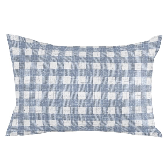 Vintage Blue Check Throw Pillow Cover 20 x 30 Inch Decorative Pillow Cover Buffalo Plaid Farmhouse Country Stripe Lumbar Pillowcase Seasonal Rectangle Cushion Case for Couch Sofa Bed Living Room