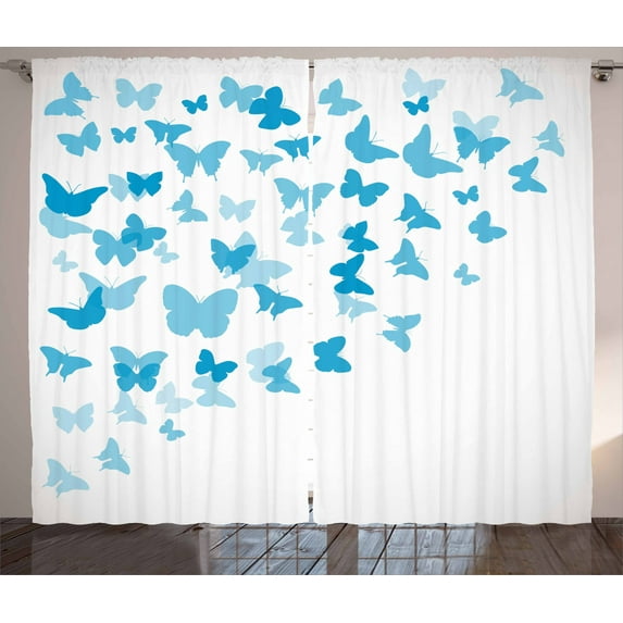 Ambesonne Vintage Blue Curtains 2 Panel Set, Butterfly Flock, 108" x 84", Azure Blue Pale Blue