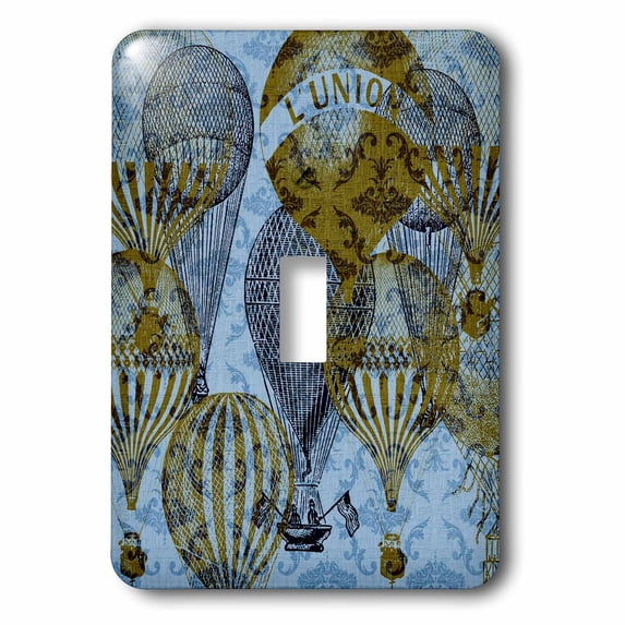 3dRose, Vintage Blue Damask Hot Air Balloons French Art, single toggle switch