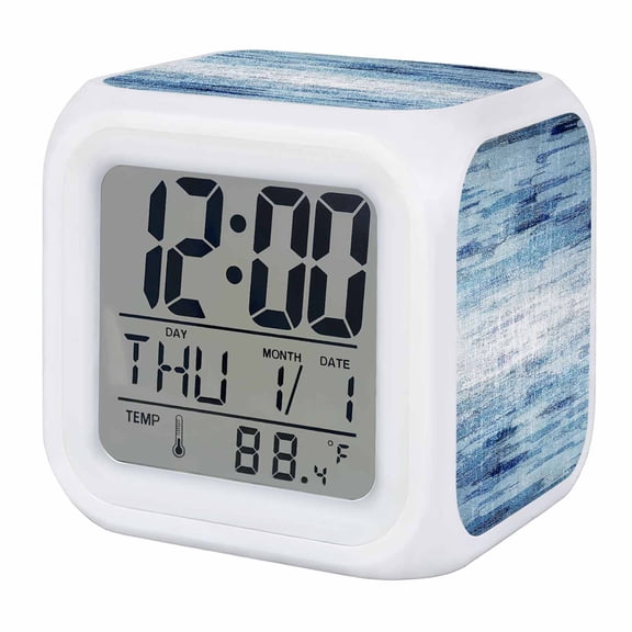 Vintage Blue Digital Alarm Clock for Bedrooms, Smart LED Alarm Clock with 7 Color Changing Night Light, Retro Blue Ombre Modern Abstract Art Silent Wake Up Clocks for Sleep Study Cooking 3.2"x3.2"