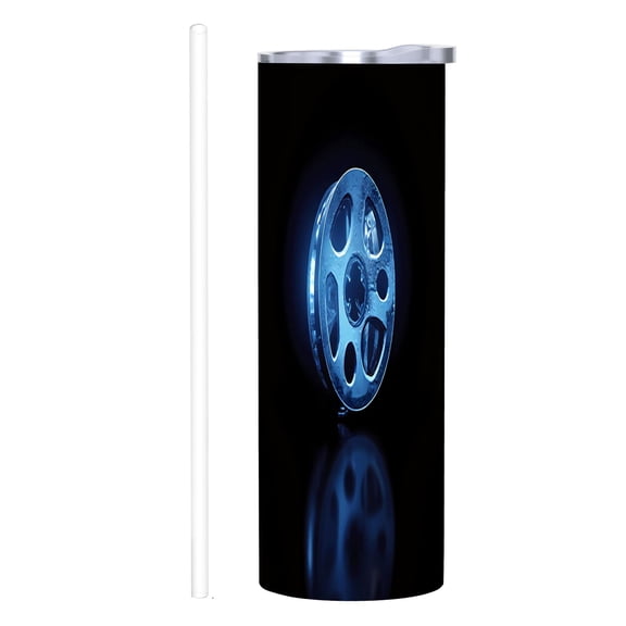 Vintage Blue Film Reel Design 20 oz Stainless Steel Insulated Tumbler with Lid & Straw - Perfect for Home Office & Travel