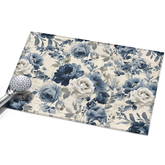 Vintage Blue Floral Area Rugs 2x3ft Romantic White Rose Botanical Country Floor Rug Non Slip Low Pile Ultra Soft Throw Carpet for Entryway Indoor Entrance Kitchen Bathroom