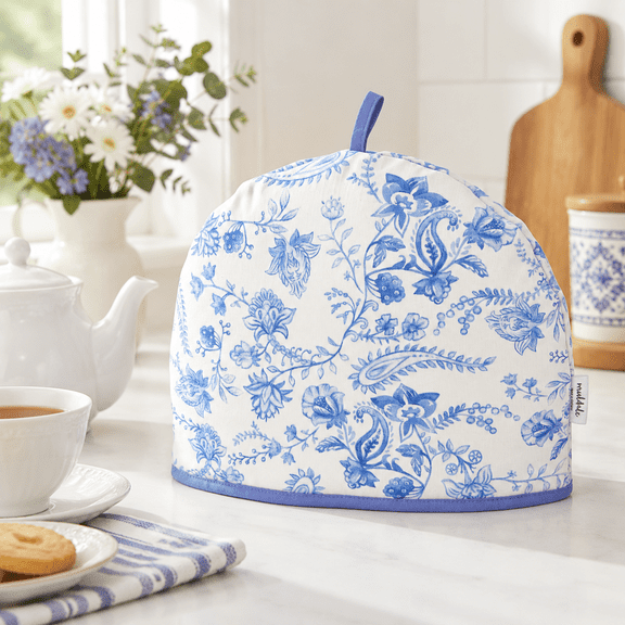 Vintage Blue Floral Cotton Tea Cozy for 1-6 Cup Standard Teapots