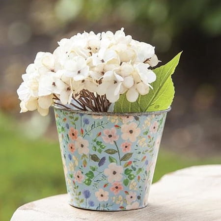 Vintage Blue Floral Metal Bucket