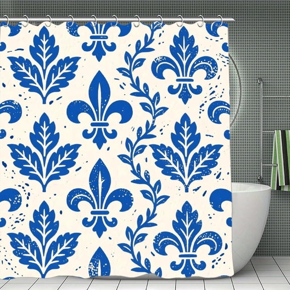 Vintage Blue Floral Print Shower Curtain,Modern Fabric Waterproof Shower Curtain Set with Hooks 70.8×70.8Inch (180×180cm)