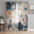 thumbnail image 1 of Vintage Blue Floral Sheer Curtains 108 Inch Length 2 Panels Set Window Treatments, Butterflies Watercolor Flower Tan Rod Pocket Semi Curtains for Living Room/Bedroom/Kitchen Décor, 104"W x 108"L, 1 of 7