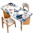 thumbnail image 1 of Vintage Blue Floral Table Cloths for 6 Foot Rectangle Tables, Farmhouse Watercolor Flower Butterflies Patio Waterproof Elastic Fitted Tablecloths, Washable Rectangular Table Cover for Camping, 1 of 8