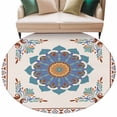 thumbnail image 1 of Vintage Blue Floral Washable Round Area Rug 5 ft, Country Retro Exotic Geometric Abstract Flower , Soft Non Slip Rugs Stain Repellent Indoor Felt Carpet for Living Dining Room Bedroom Home Office, 1 of 9