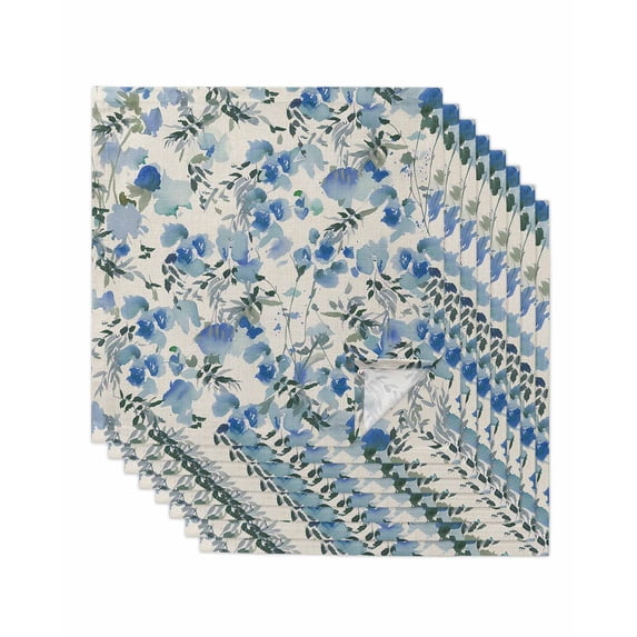 Vintage Blue Flower Cloth Napkins Set of 8 Reusable Dinner Napkins, Farmhouse Botanical Floral Retro Cocktail Napkin Washable Table Napkins for Wedding/Holiday Party/Baby Shower 20"x20"
