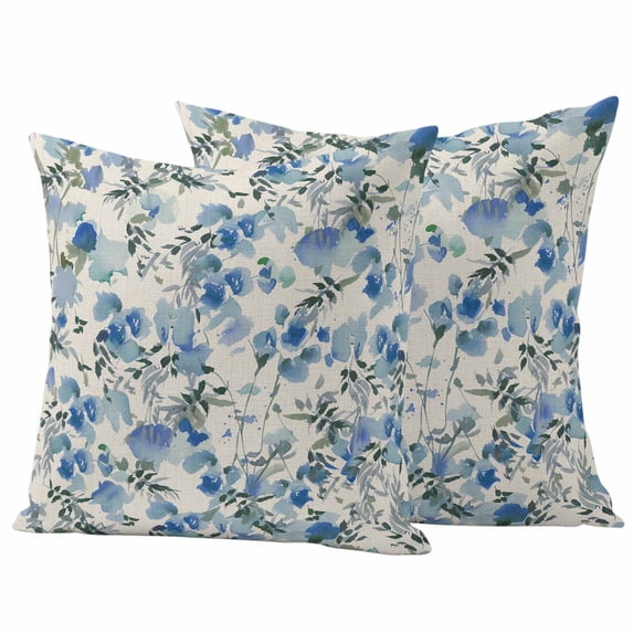 Vintage Blue Flower Outdoor Waterproof Pillow Covers, Farmhouse Botanical Floral Retro Decorative Square Throw Pillowcase Sofa Cushion Sham for Patio/Couch/Chair, 16"x16" 2 Pack