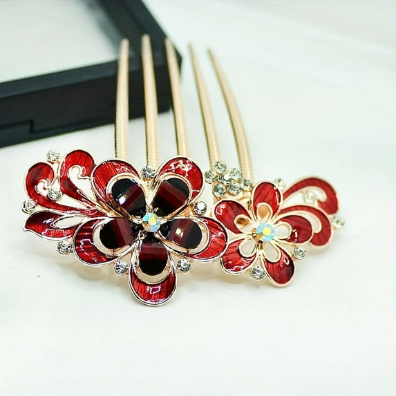 Vintage Blue Flower Rhinestone Hair Comb - Crystal Bridal Hair Side Comb Clip for Women and Girls - Perfect for Weddings and Special Occasions