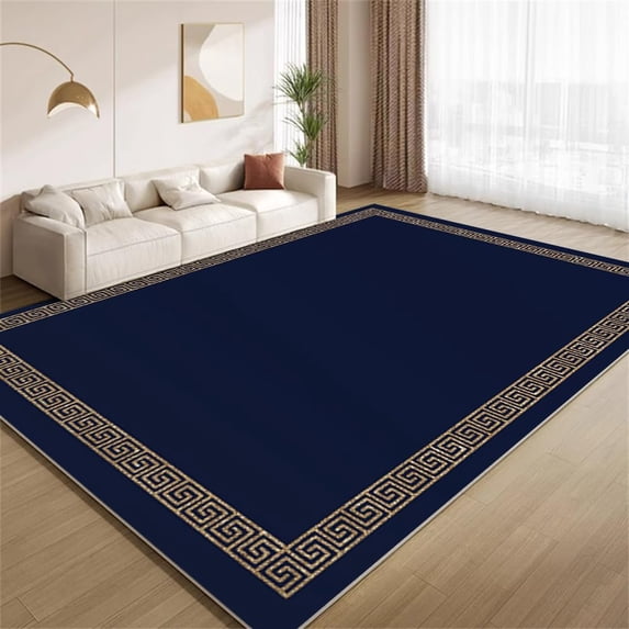 Vintage Blue Gold Rug 4x5ft Area Rugs Greek Golden Border Rugs Ultra Soft Non Slip Washable Low Pile Carpet for Gameroom Bedroom Living Room Playroom Home Decor