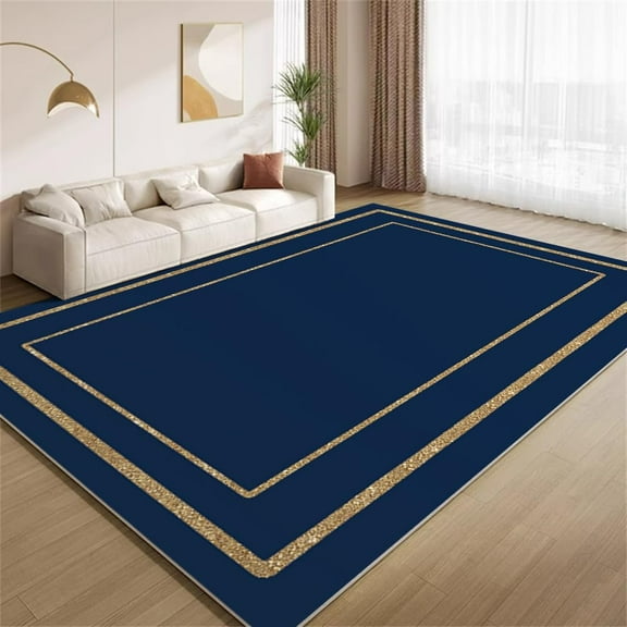 Vintage Blue Gold Rug 5x8ft Area Rugs Luxury Golden Border Rugs Soft Washable Non Slip Carpet for Living Room Bedroom Entry Floor Mats