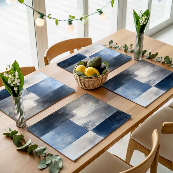 Vintage Blue Gray Oil Painting Placemats Set of 4,Wipeable Washable Table Mats for Dining Tables, Abstract Color Block Place Mats for Kitchen Event Party Tabletop Decor