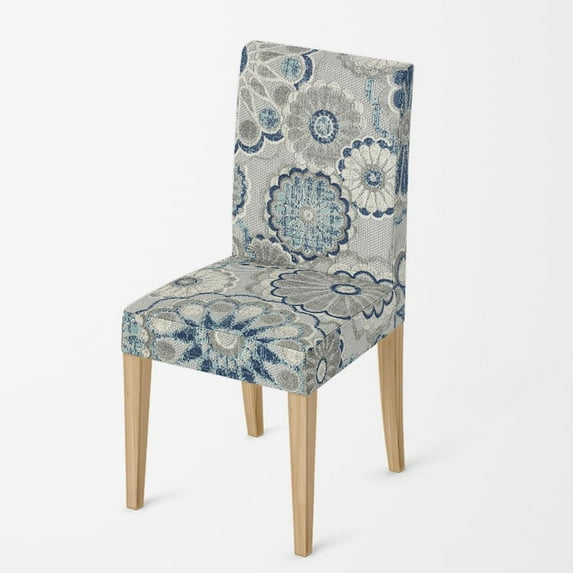 Vintage Blue Grey Flowers Stretch Chair Covers Slipcovers Set of 6 Printed Stretchable Dining Chair Slipcover Washable Removable for Kitchen,Hotel,Restaurant Abstract Geometric Chair Cover