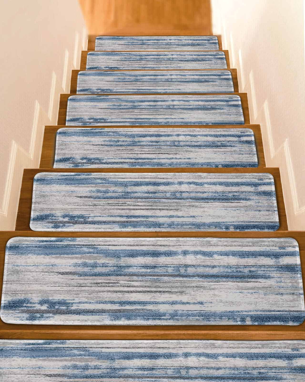 Vintage Blue Grey Non-Slip Stair Treads for Wooden Steps, 15 Pack ...