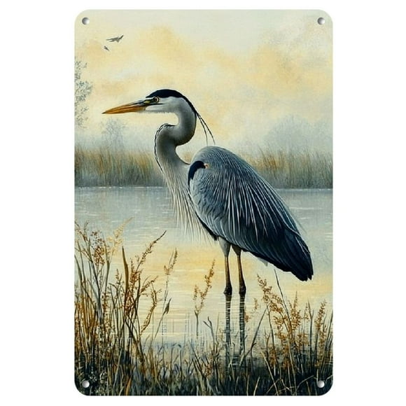 Vintage Blue Heron Iron Art Print - 8x12 Frameless Wall Decor with Serene Autumn Landscape, Perfect for Living Room, Home Office, and Special Occasions, Home Decor
