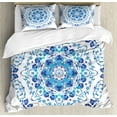 thumbnail image 1 of Vintage Blue King Size Duvet Cover Set, Rich Floral Ornamental Round Motif with Vintage Oriental Design, Decorative 3 Piece Bedding Set with 2 Pillow Shams, Sky Blue and Dark Blue, by Ambesonne, 1 of 3