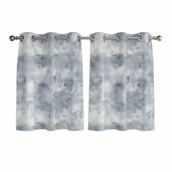 Vintage Blue Kitchen Curtains Short 45 Inch Length, Modern Abstract Art Oil Painting Grommet Top Bedroom Living Room Curtains, Light Filtering Cafe Curtain Drapes 2 Panels Set 84''x45''