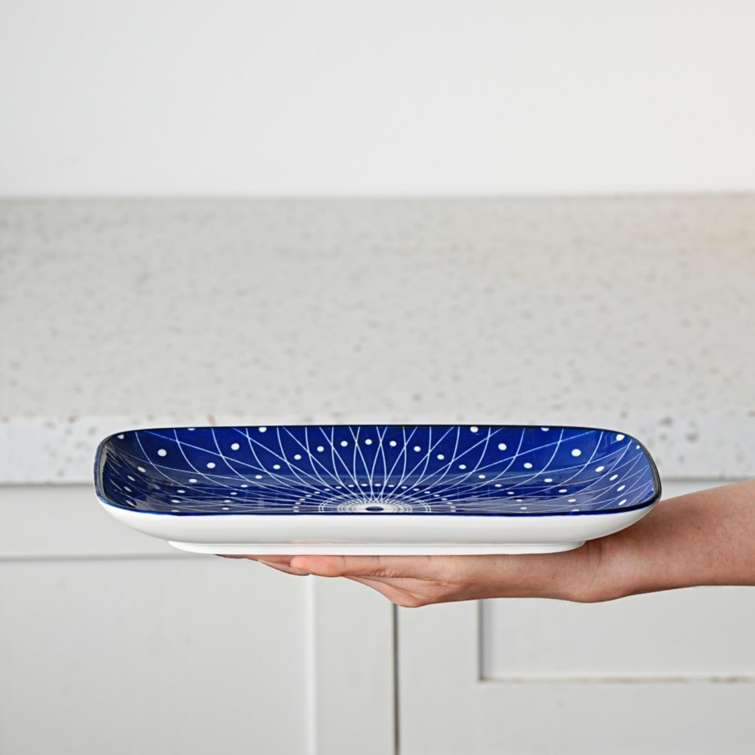 Vintage Blue Large Rectangular Ceramic Plates Set of 4 - Oven Microwave ...