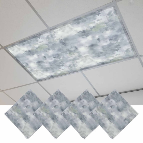 Vintage Blue Magnetic Fluorescent Light Covers for Ceiling Lights 2 x 4 Feet, Modern Abstract Art Oil Painting Office Classroom Kitchen Drop Ceiling Light Covers Lighting Filters Shade Panel 4 Packs