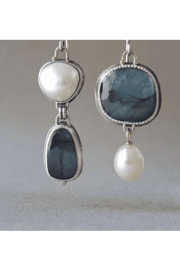 Vintage Blue Natural Stone & Pearl Earrings  For Women Fashion Jewelry
