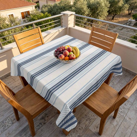 Vintage Blue Ombre Stripe Table Cloth 60x60in, Waterproof Square Tablecloth Wipeable Tablecloths Modern Geometric Line Table Covers for Dining Tables Party Indoor Outdoor