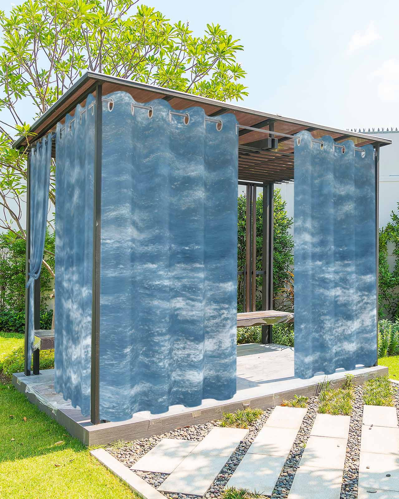 Vintage Blue Outdoor Curtains for Patio, Modern Abstract Art Ombre Privacy Drapes Grommet Waterproof Outside Curtains for Porch/Cabana/Balcony 54"x 108", 1 Panel