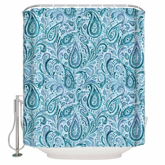 Vintage Blue Paisley Floral Shower Curtain for Bathroom, Traditional Ethnic Leaves Waterproof Shower Curtains Washable Quick Dry with Hooks Bathtub Curtains 36x72 IN