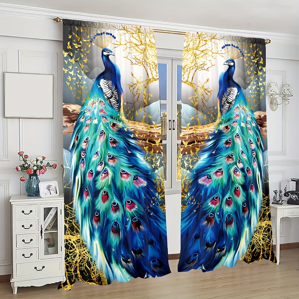 3D Blue Peacock 010 Andrea haase Curtain Curtains Drapes