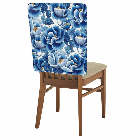 Vintage Blue Peony Chair Back Covers Set of 4 Botanical Rustic Chinese Style Removable Dining Chair Slipcovers Washable Seat Protector for Restaurant Party Banquet Kichen Decor