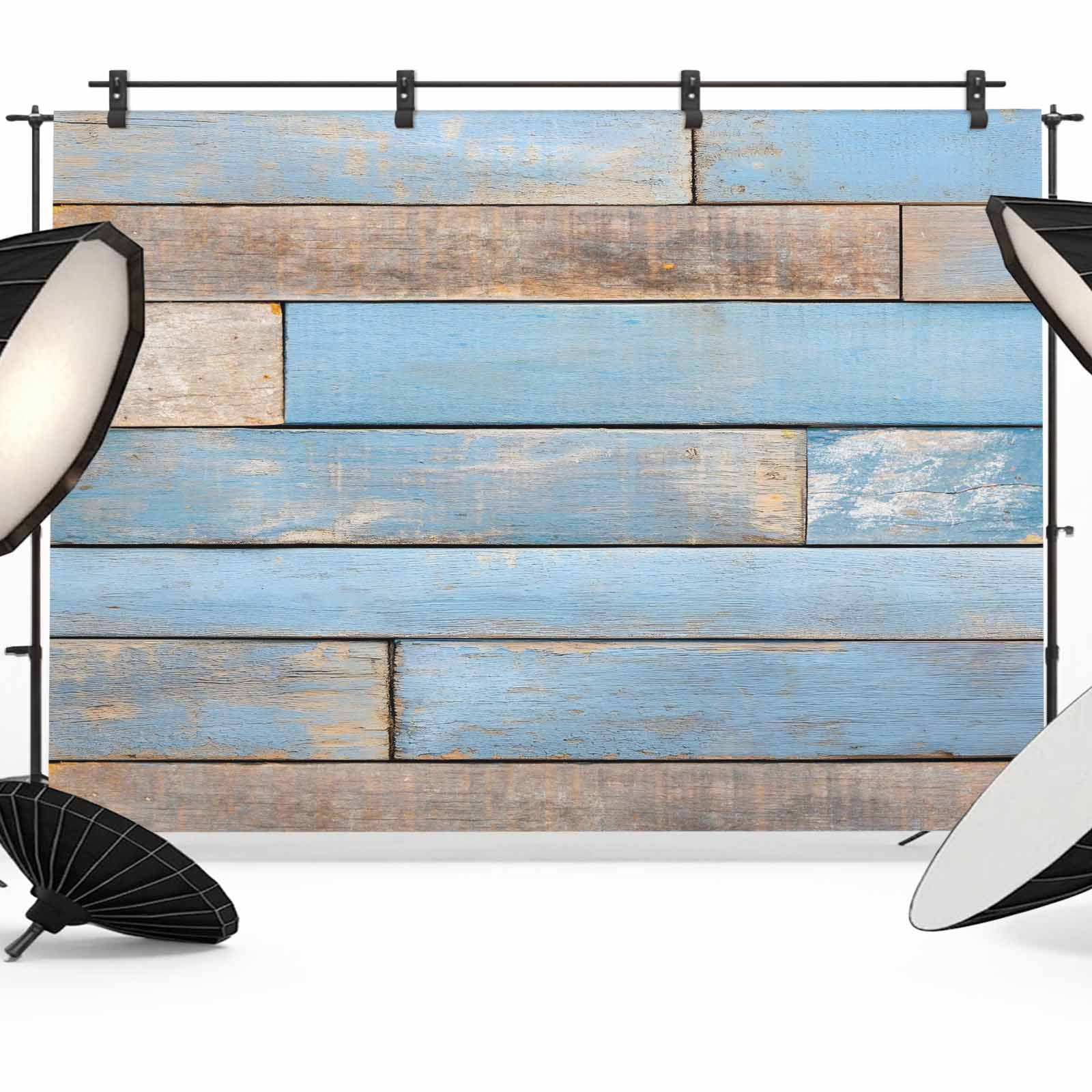 Vintage Blue Photography Backdrop 7x5FT, Brown Wood Grain Farmhouse ...