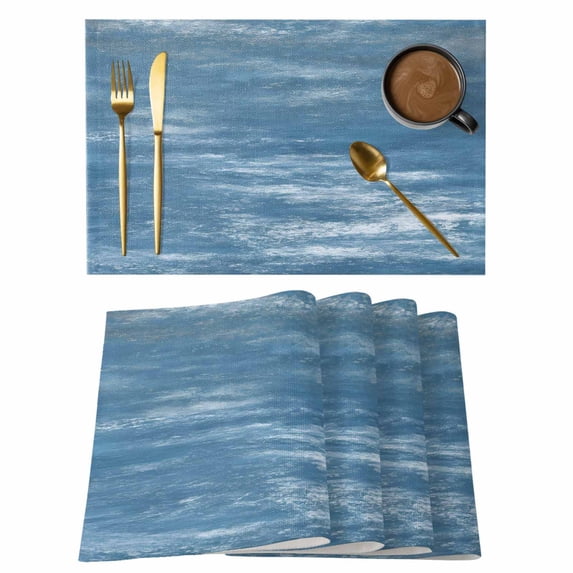 Vintage Blue Placemats Set of 4, Modern Abstract Art Ombre Placemats for Dining Table, Place Mats for Kitchen Tabletop, Waterproof Wipeable Dining Table Mats Set