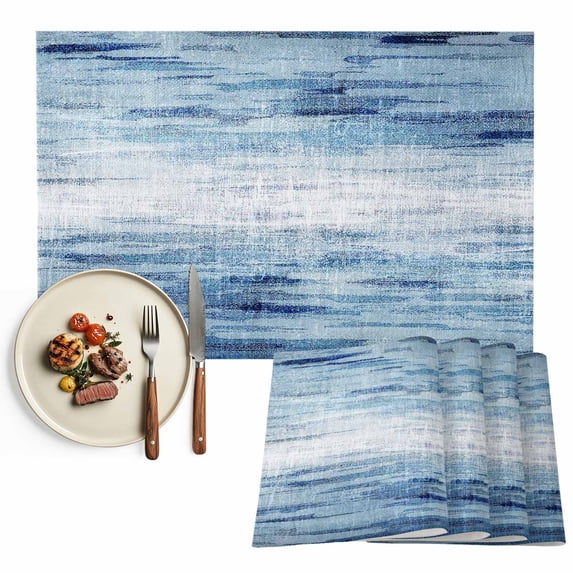 Vintage Blue Placemats Set of 4, Retro Blue Ombre Modern Abstract Art Washable Wipeable Table Mats for Dining Tables, Indoor Outdoor Kitchen Place Mats for Holiday Party Table Decor