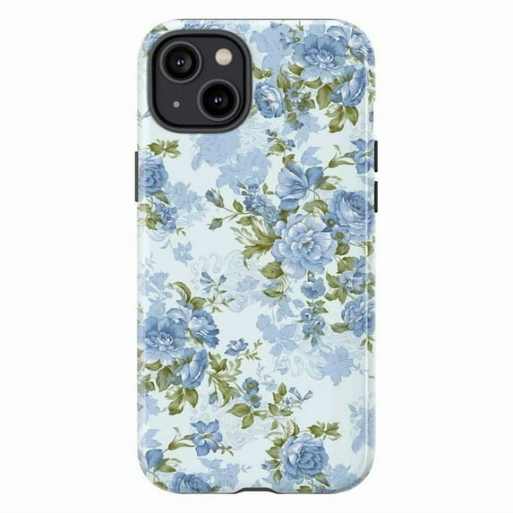 Vintage Blue Rose Floral Pattern Phone Case, Elegant Romantic Flower Design, Protective Cover for iPhone 17 16 15 14 13 12 11 Pro Max Mini