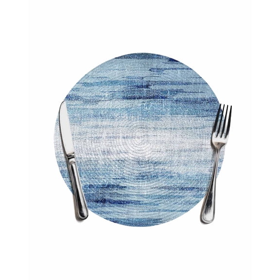 Vintage Blue Round Placemats for Dinning Tables,Heat-proof Braided Table Mats 13 Inch,Retro Blue Ombre Modern Abstract Art Washable Place Mat for Kitchen Restaurant Party Decor Supplies Table Setting