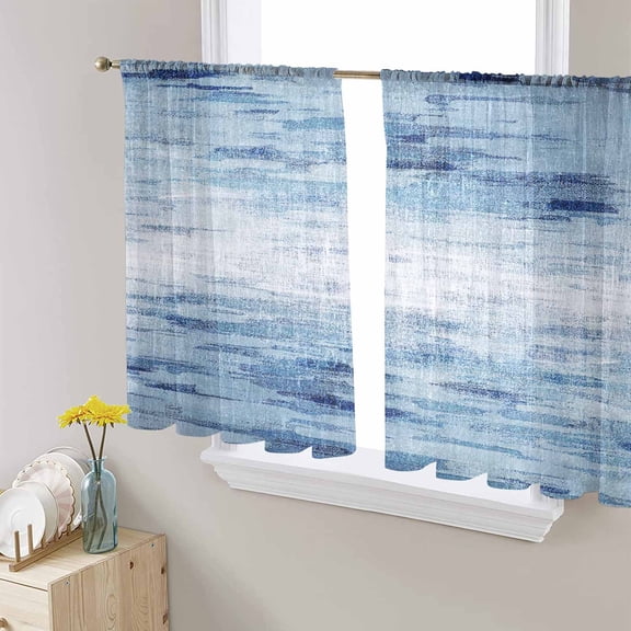 Vintage Blue Sheer Curtains 54 Inch Length 2 Panels Set for Living Room/Bedroom, Retro Blue Ombre Modern Abstract Art Semi Curtain Sheers Drapes Rod Pocket Curtains Window Treatment Set 52''x54''x2