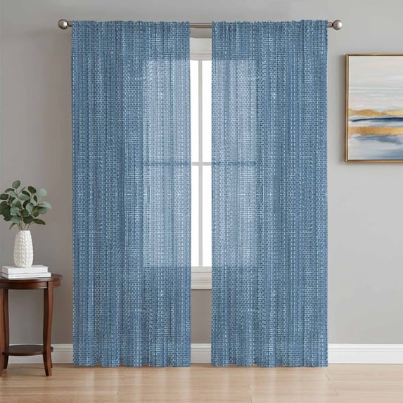 Vintage Blue Sheer Curtains 84 Inches Long, Pure Color Linen Texture Simple Art Light Filtering Window Curtains for Living Room/Bedroom, Rod Pocket Voile Sheer Curtain Drapes, 52"W x 84"L, 2 Panels