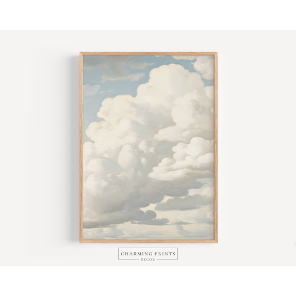 Vintage Blue Sky Clouds Poster, Unframed Size 8x12