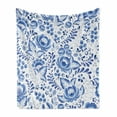 thumbnail image 1 of Vintage Blue Soft Flannel Fleece Blanket, Chinese Style Traditional Motif Floral Pattern with Berries Leaves, Cozy Plush for Indoor and Outdoor Use, 60" x 80", Cobalt Blue and White, by Ambesonne, 1 of 6
