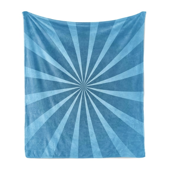 Vintage Blue Soft Flannel Fleece Blanket, Hypnotic Radial Pattern with Blue Ombre Style Colored Striped Pattern, Cozy Plush for Indoor and Outdoor Use, 70" x 90", Blue and Pale Blue, by Ambesonne